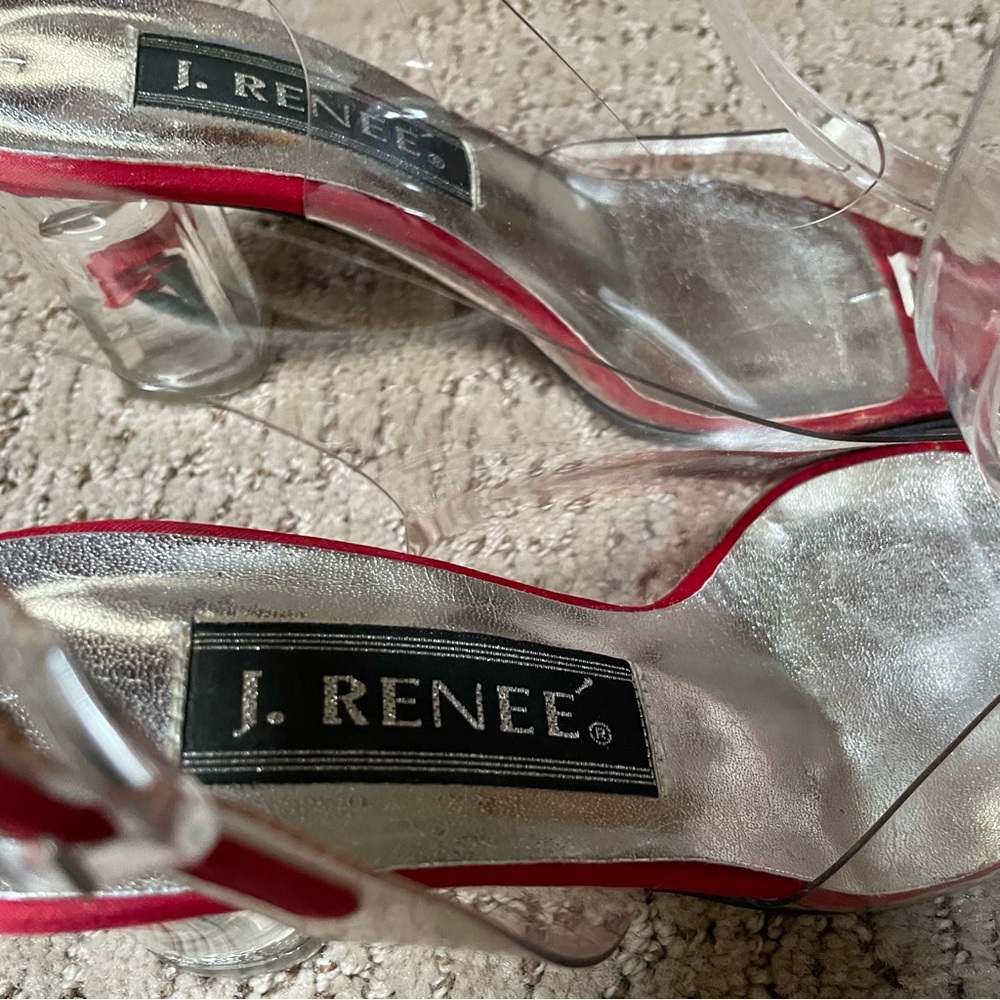 Vintage J. Renee Lucite and Red Satin and Roses Peep Toe Shoes~~Size 5 1/2 - Picture 7 of 8